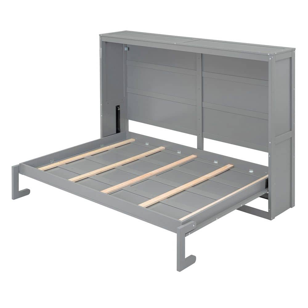 Gray Wood Frame Queen Murphy Bed - thumbnail 8
