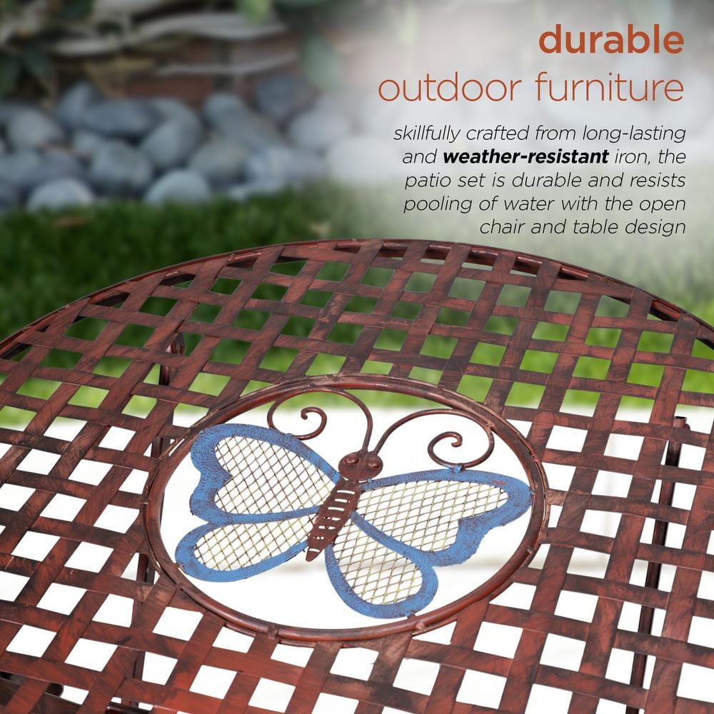 Bronze Butterfly Design 3-Piece Folding Bistro Set