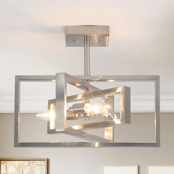 15.8 in. 3-Light Nickel Modern Semi-Flush Mount Ceiling Light for Kitchen Island