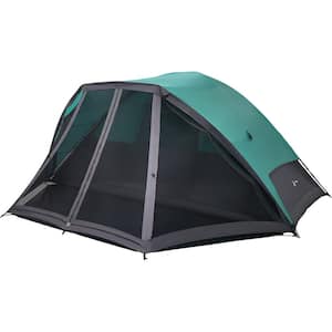 6 Person Camping Tent - Water-Resistant Cabin Style Outdoor Shelter with Built-In Screen Tent and Carrying Bag (Teal)