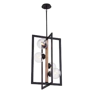 Bridgeview 16 in. Oil Rubbed Bronze and Wood Industrial 4-Light Chandelier, Hanging Ceiling Pendant