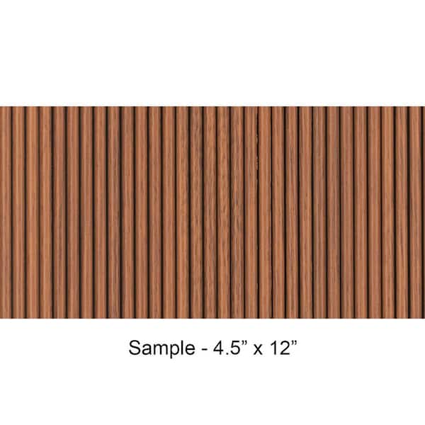 FROM PLAIN TO BEAUTIFUL IN HOURS Take Home Sample - Rounded Mini Slats 1/4 in. x 0.375 ft. x 1 ft. Mahogany Brown Glue-Up Foam Wood Wall Panel(1-Pc/Pack)