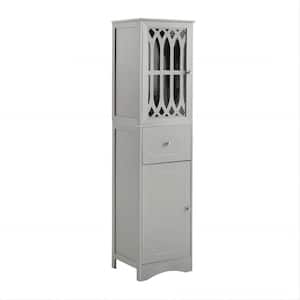 16.5 in. W x 14.2 in. D x 63.8 in. H Gray Linen Cabinet Freestanding Storage with Adjustable Shelf
