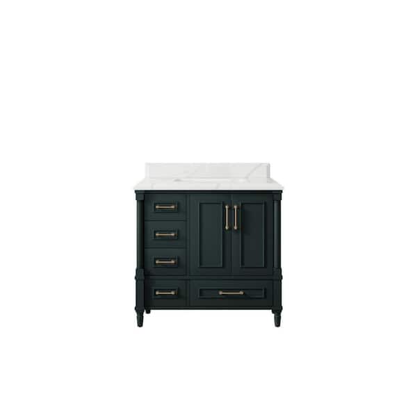 Willow Collections Hudson 36 in. W x 22 in. D x 36 in. H Single Sink Bath Vanity Center in Dark Green with Cove Edge Calacatta Laza Top