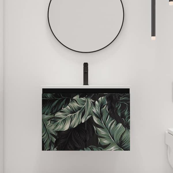 ARTCHIRLY 24 in. W x 18.3 in. D x 17.3 in. H Wall Mounted Bath Vanity in Sinomenium with White Ceramic Vanity Top