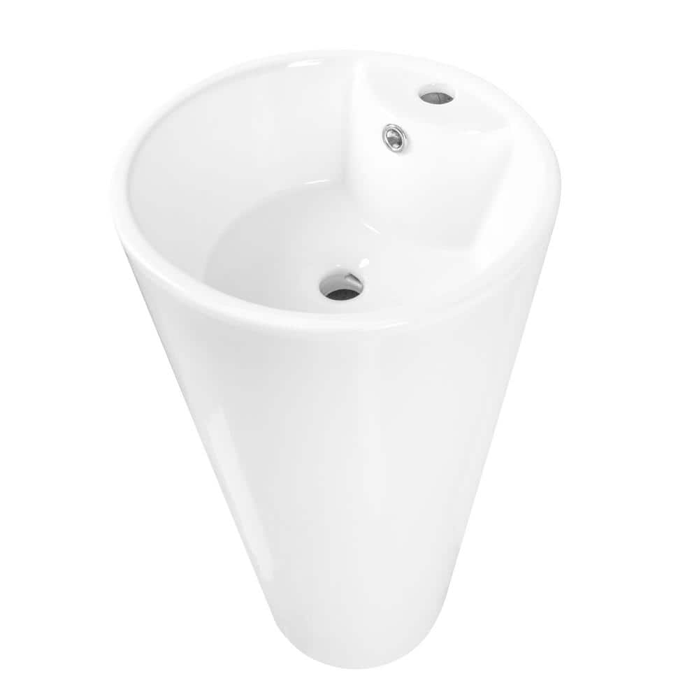 33.66" Tall White Ceramic Pedestal Bathroom Sink