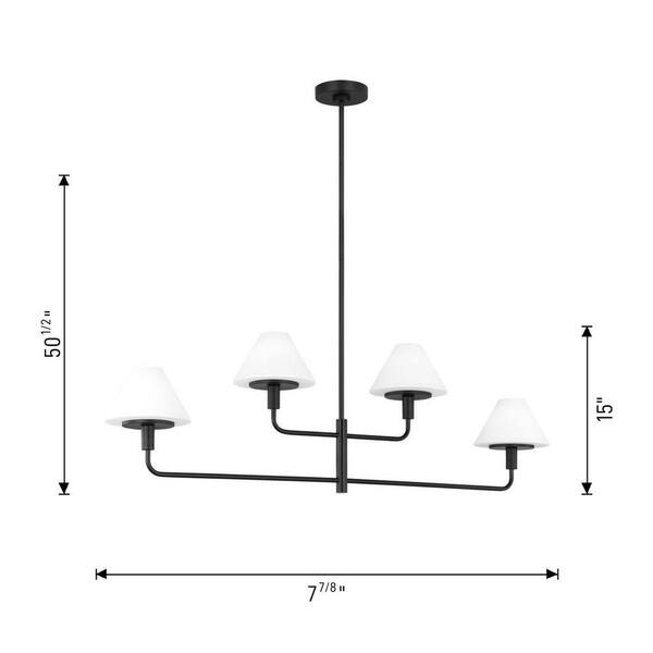 Generation Lighting - Mendota 4 Light Midnight Black Transitional Chandelier with Opal Etched Glass Shades
