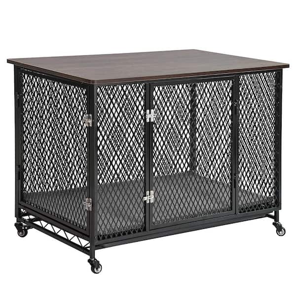 Dog Crate Furniture, Side End Table with Tray, Cushion and Casters