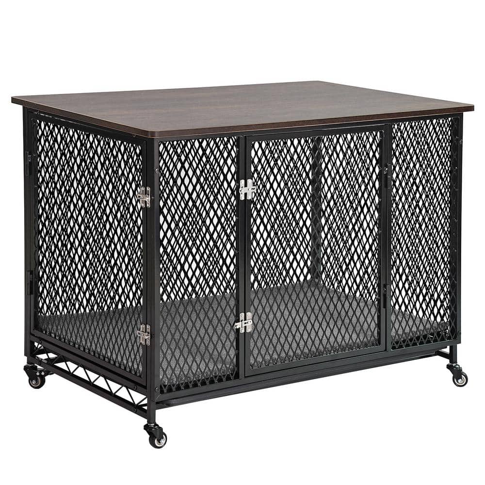 Dog Crate Furniture, Side End Table with Tray, Cushion and Casters