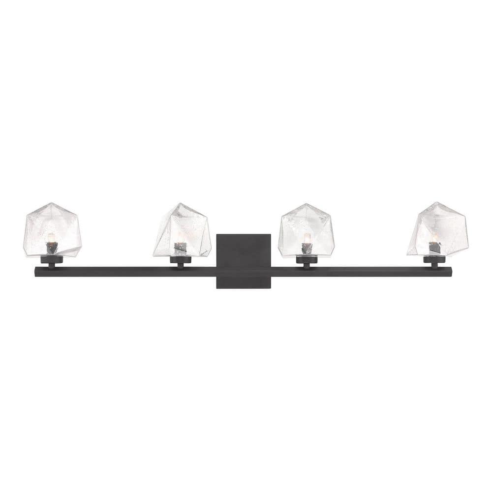 Castello 35 in. W x 6.5 in. H 4-Light Matte Black Contemporary Bathroom Vanity Light with Clear Seeded Glass Shades price history on PriceWatchPro