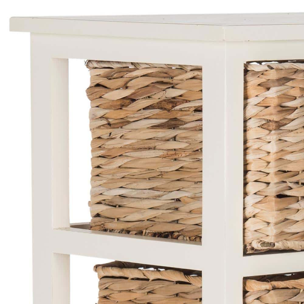 Coastal Breeze White Pine 5-Drawer Wicker Basket Storage Tower