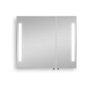 30 in. W x 26 in. H Large Rectangular 30 in. Rectangular Silver Iron Surface Mount Medicine Cabinet with Mirror