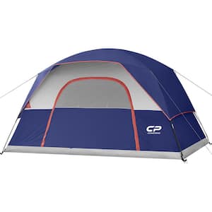 7 ft. x 8 ft. Blue 4-Person Windproof Camping Tents with Rainfly, Large Mesh Windows, Wider Door and Carry Bag