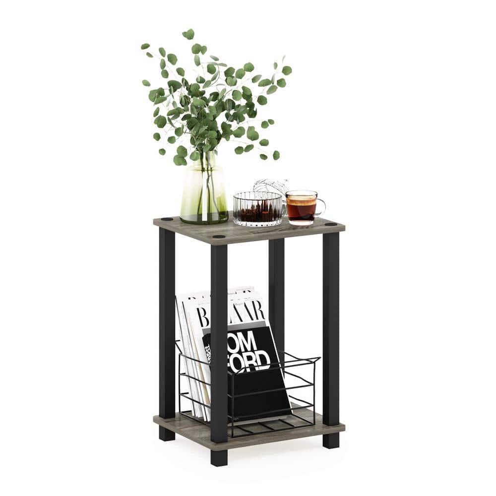 French Oak & Black Simplistic 11.5" Rectangular End Table
