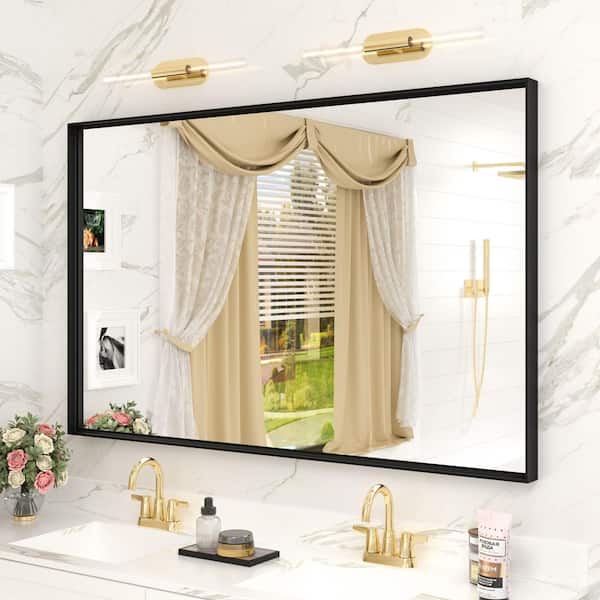 Apmir 48 in. W x 30 in. H Rectangular Aluminum Alloy Framed and Tempered Glass Wall Bathroom Vanity Mirror in Matte Black