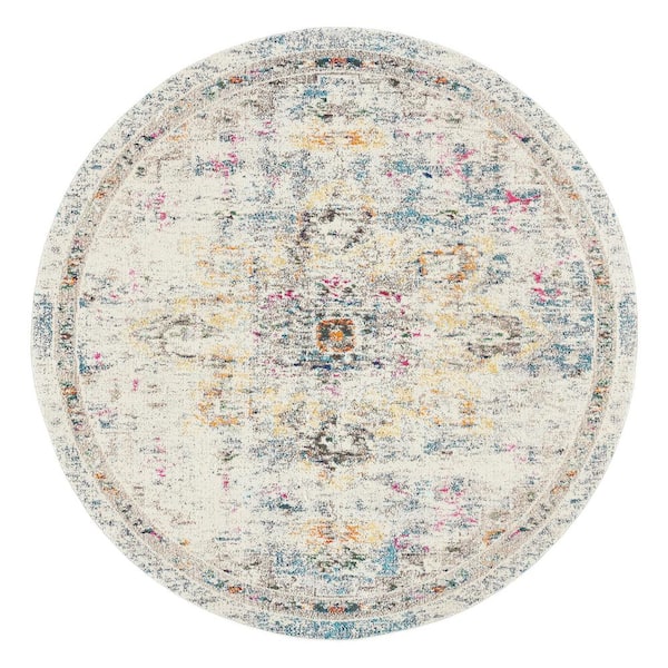SAFAVIEH Madison Gray/Gold 8 ft. x 8 ft. Border Geometric Floral Medallion Round Area Rug