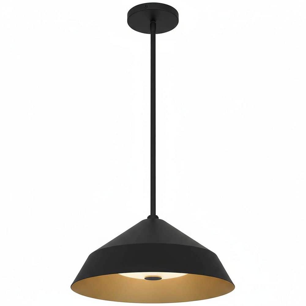 14 in. 1-Light Matte Black Integrated LED Pendant Light with 2-Tier Folded Cone Shade for Kitchen Island price history on PriceWatchPro