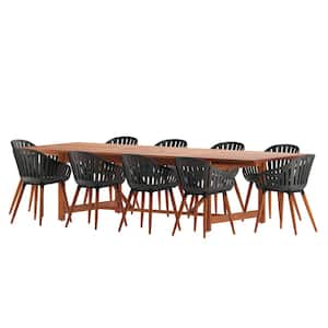 LuLu 11-Piece Eucalyptus Wood Patio Rectangular Dining Table Set Ideal for Outdoors and Indoors