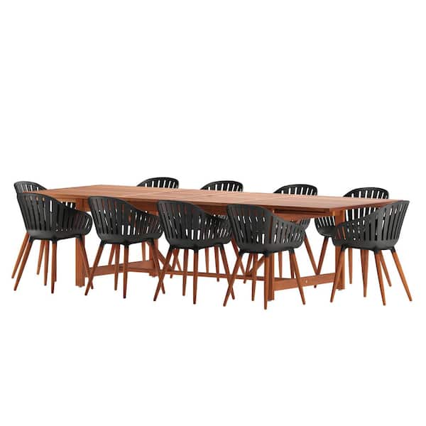 Amazonia LuLu 11-Piece Eucalyptus Wood Patio Rectangular Dining Table Set Ideal for Outdoors and Indoors