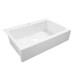 Josephine 34 in. 1-Hole Quick-Fit Drop-In Farmhouse Single Bowl Crisp White Fireclay Kitchen Sink