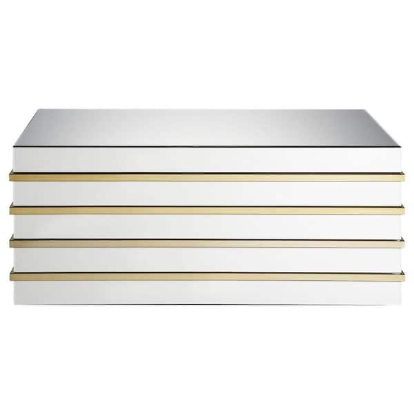 Benjara 44 in. Silver/Gold Large Rectangle Glass Coffee Table
