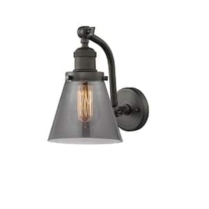 Cone 6.5 in. 1-Light Oil Rubbed Bronze Wall Sconce with Plated Smoke Glass Shade