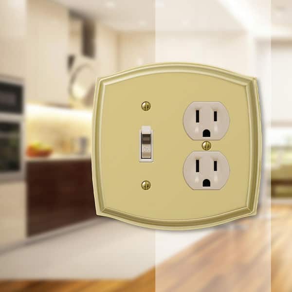 Vineyard 2 Gang 1-Toggle and 1-Duplex Steel Wall Plate - Polished Brass