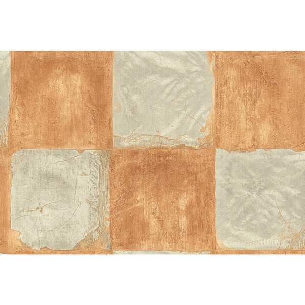 Seabrook Designs Corsica Tiles Metallic Silver and Burnt Orange Faux Paper Strippable Roll (Covers 60.75 sq. ft.)