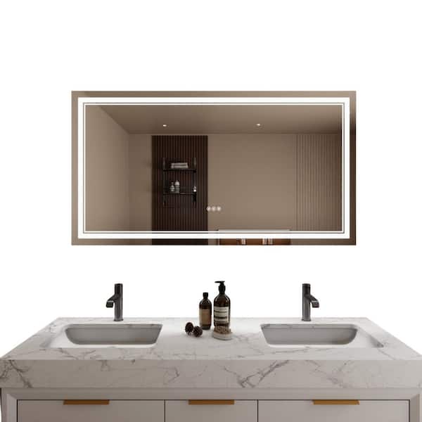 Luxurious and Spacious 30 in. W x 55 in. H Rectangular Frameless Wall Mounted Bathroom Vanity Mirror in Aluminum