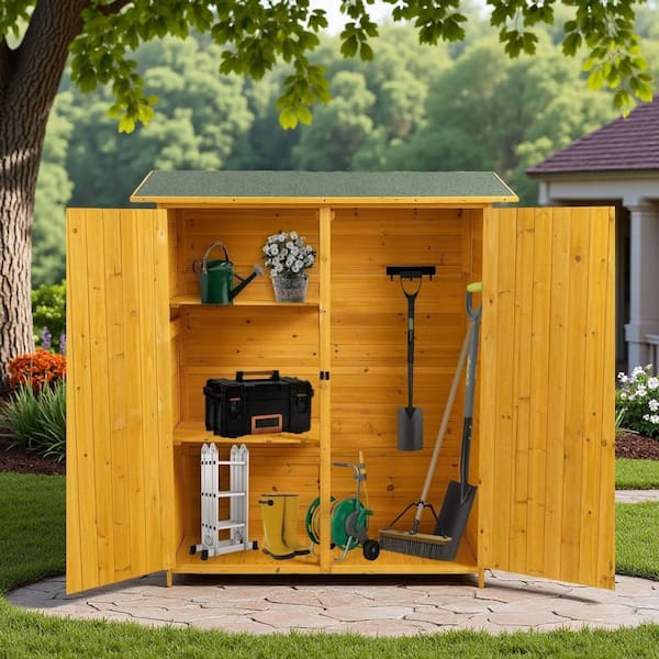 Outdoor Filing Rack 56 in. W x 15 in. D x 64 in. H Natural Wood Outdoor Storage Cabinet ...