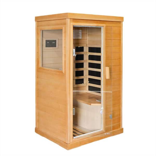 1-Person Hemlock Infrared Sauna with Bluetooth, Ambient Light, 5 Heating Plates, and Top Ventilation-800W, 110V