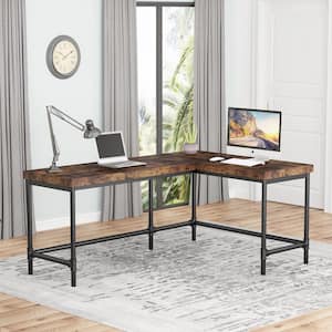 Perry 66.93 in. L-Shape Brown Wood Computer Desk with Reversible Direction