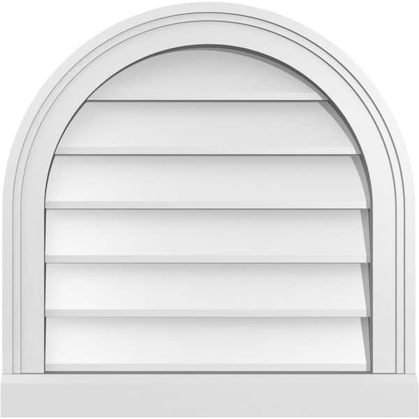 Ekena Millwork 20 in. x 20 in. Round Top White PVC Paintable Gable Louver Vent Non-Functional