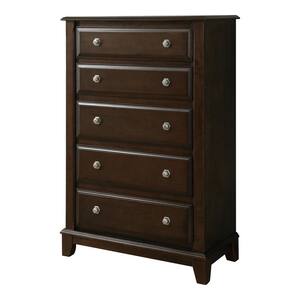Vermo Brown Cherry 5-Drawer 39.38 in. Chest of Drawers