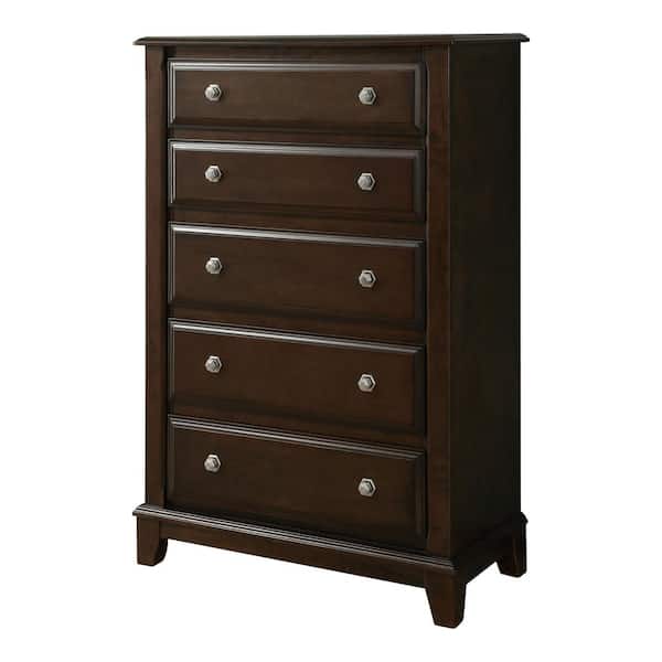 Vermo Brown Cherry 5-Drawer 39.38 in. Chest of Drawers
