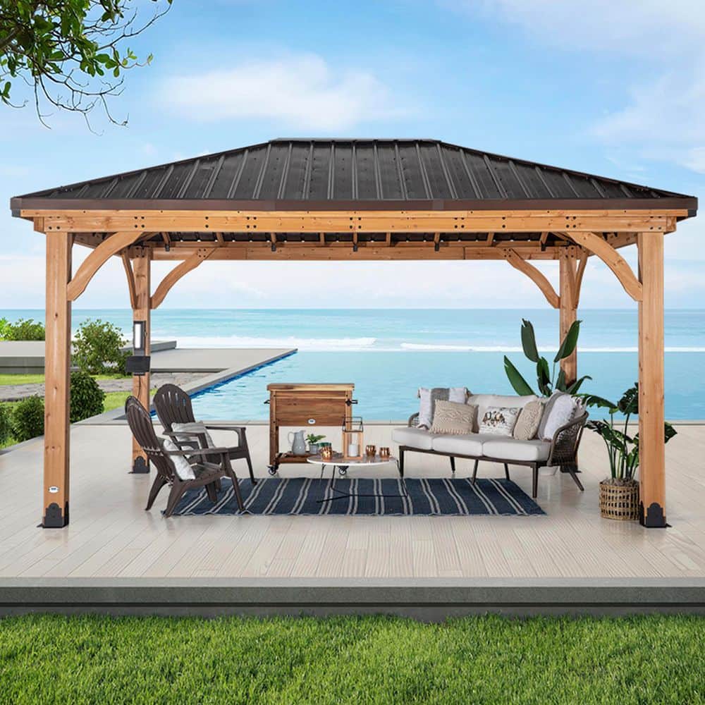 Barrington 16x12 Cedar Wood and Steel Roof Gazebo