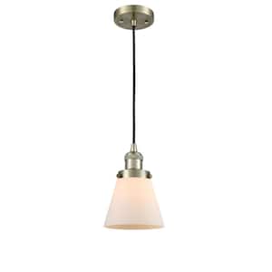 Cone 60-Watt 1 Light Antique Brass Shaded Mini Pendant Light with Frosted Glass Shade