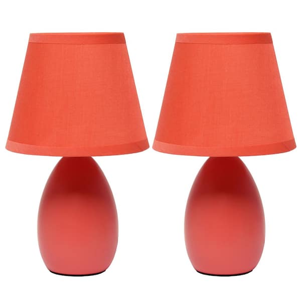 Simple Designs 9.45 in. Orange Mini Egg Oval Ceramic Table Lamp (2-Pack)
