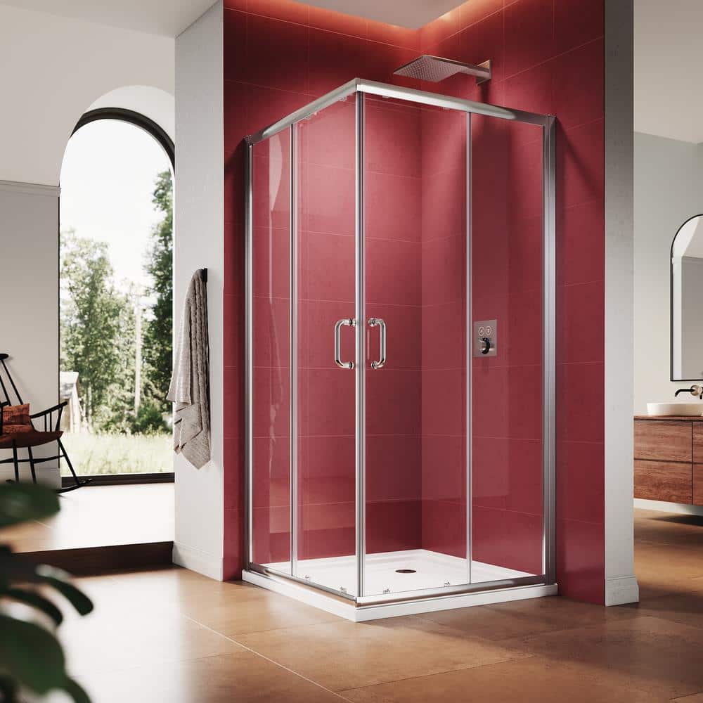 34 in. W x 72 in. H Square Double Sliding Framed Corner Shower Enclosure in