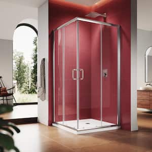 34 in. W x 72 in. H Square Double Sliding Framed Corner Shower Enclosure in Chrome Finish with Clear Glass