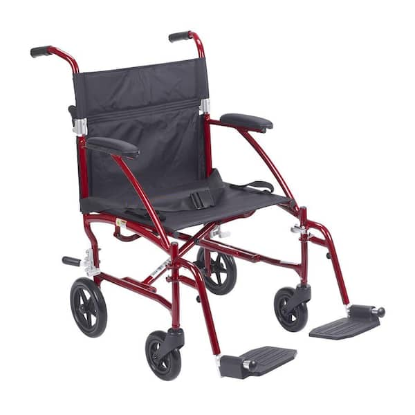 Drive Medical Fly Lite Ultra Lightweight Burgundy Transport Wheelchair