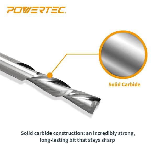 1/4 in. Shank Solid Carbide Spiral Router Bit with Down Cut, 1/4 in. Cutting Diameter and 1 in. Cutting Length