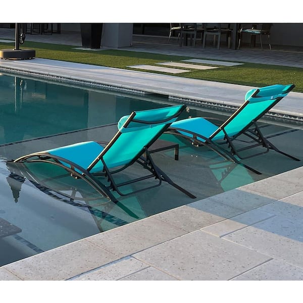 PURPLE LEAF Patio Chaise Lounge Set Stainless Steel Outdoor Beach Pool Sunbathing Lawn Lounger Recliner Chair Side Table Included