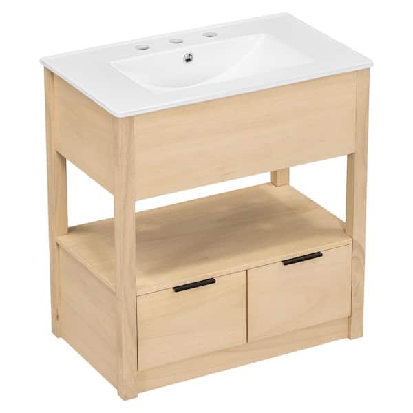 30 in. W x 18.3 in. D x 32.5 in. H Single Sink Freestanding Bath Vanity in Natural with White Ceramic Top