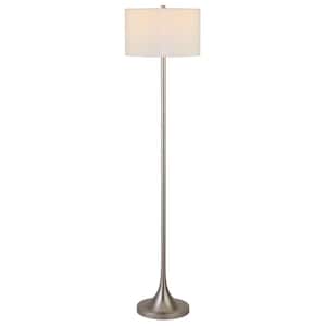 Josephine 62 in. Brushed Nickel and White Floor Lamp with Fabric Shade