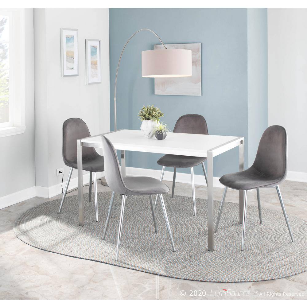 Set of 2 Stone Chrome High-Back Grey Velvet Side Chairs