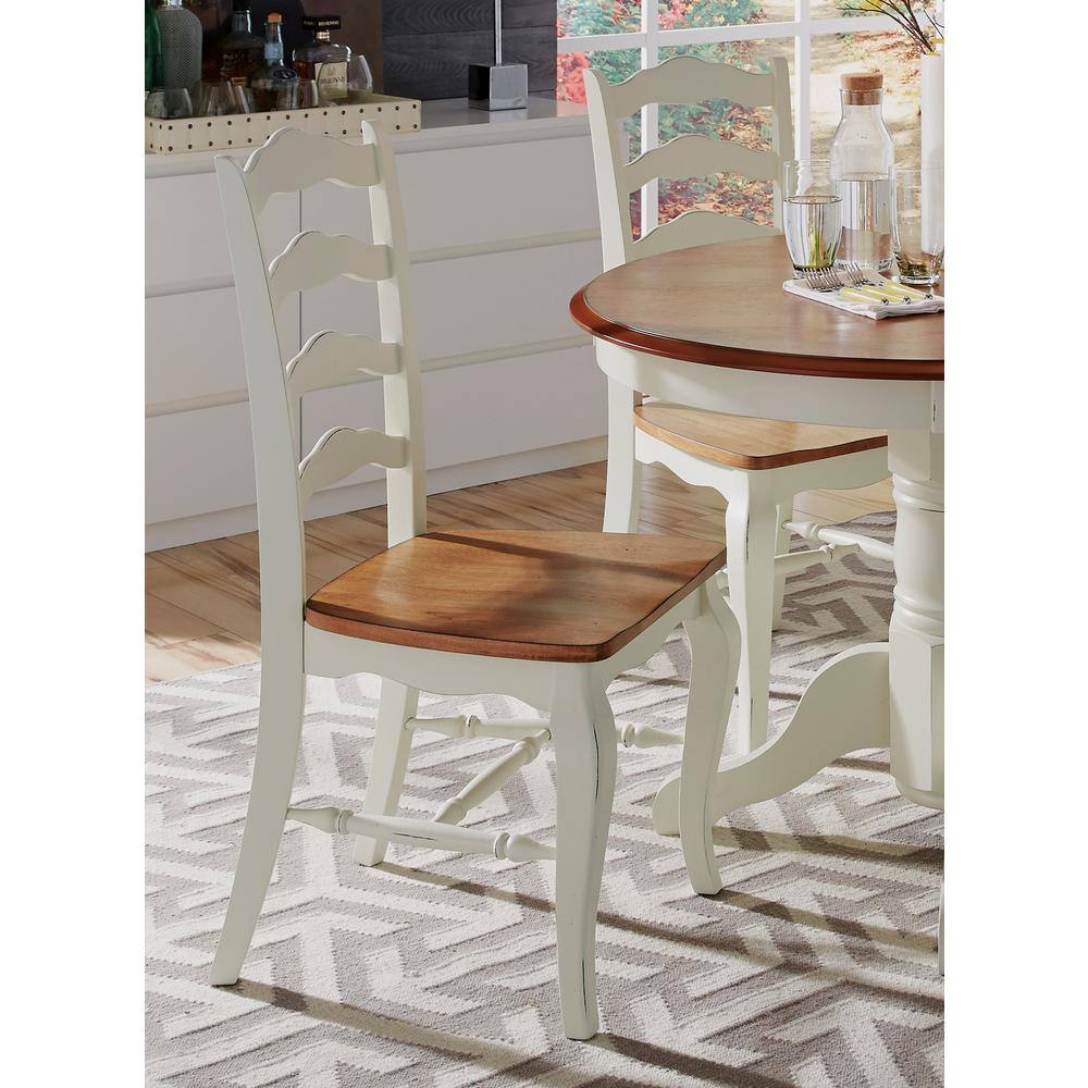 High Ladderback Oak and Rubbed White Side Chair