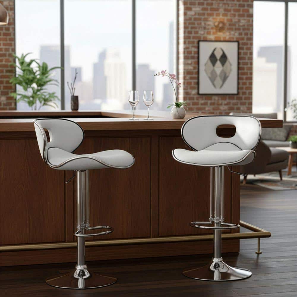 Glamour Home 33.5 in. Adria White Faux Leather Chrome Frame