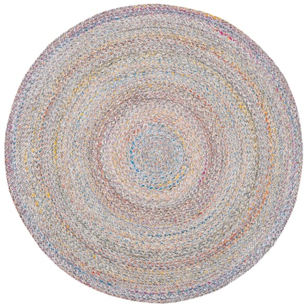 SAFAVIEH Cape Cod Blue/Green 3 ft. x 3 ft. Braided Solid Color Round Area Rug