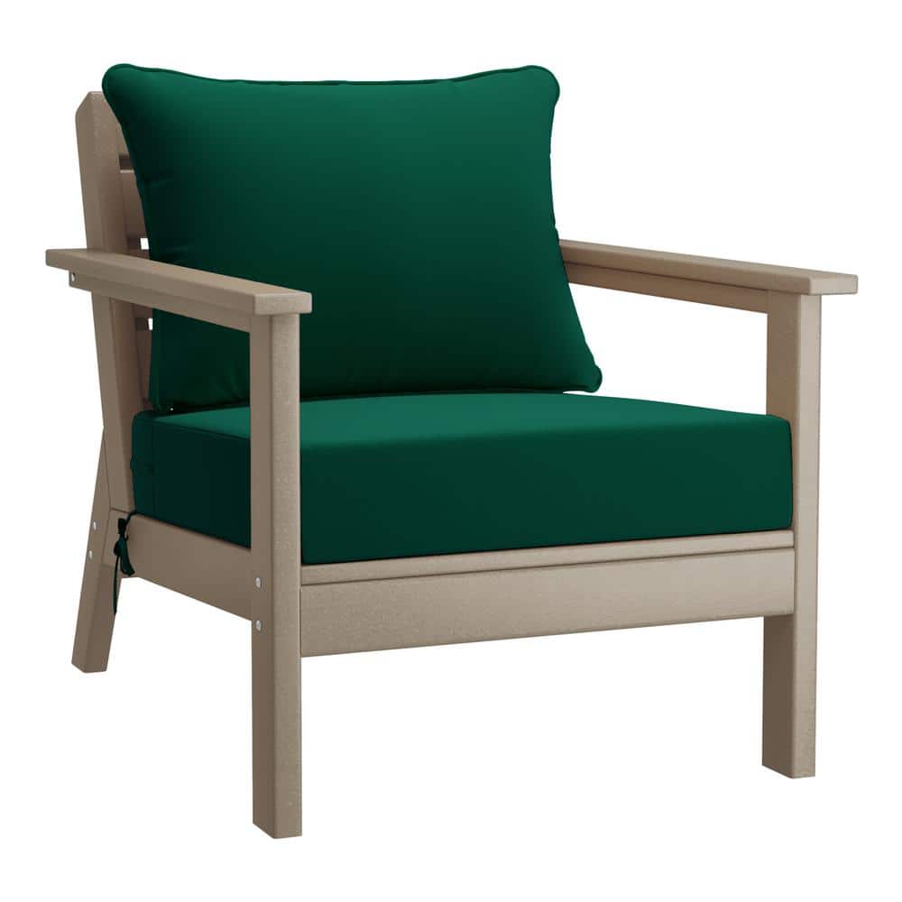 Birchwood Outdoor Patio Deep Seating HDPE Plastic Lounge Chair in Weathered Wood with Green Cushions price history on PriceWatchPro